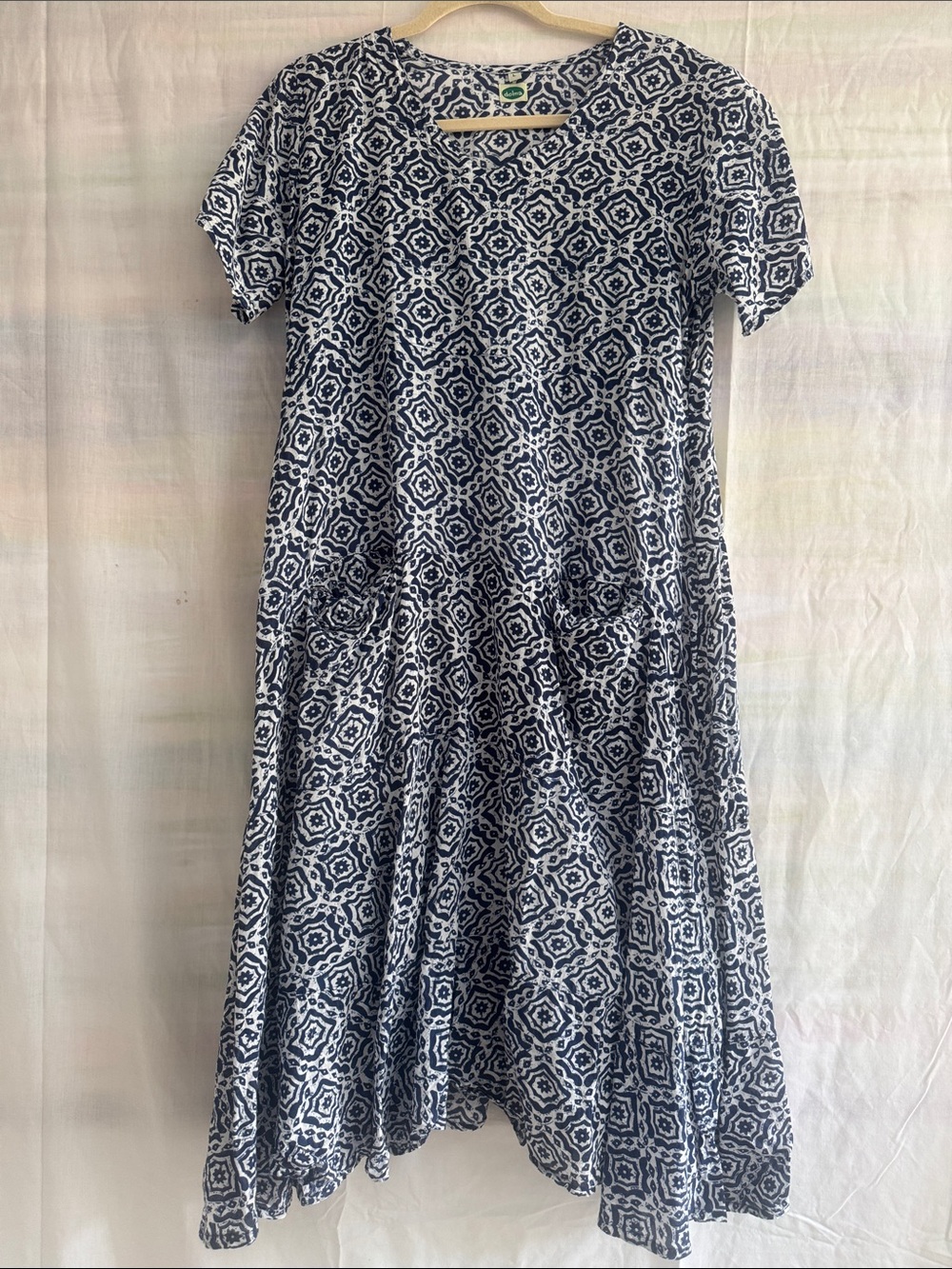 Women's Navy and White Geometric Midi Dress